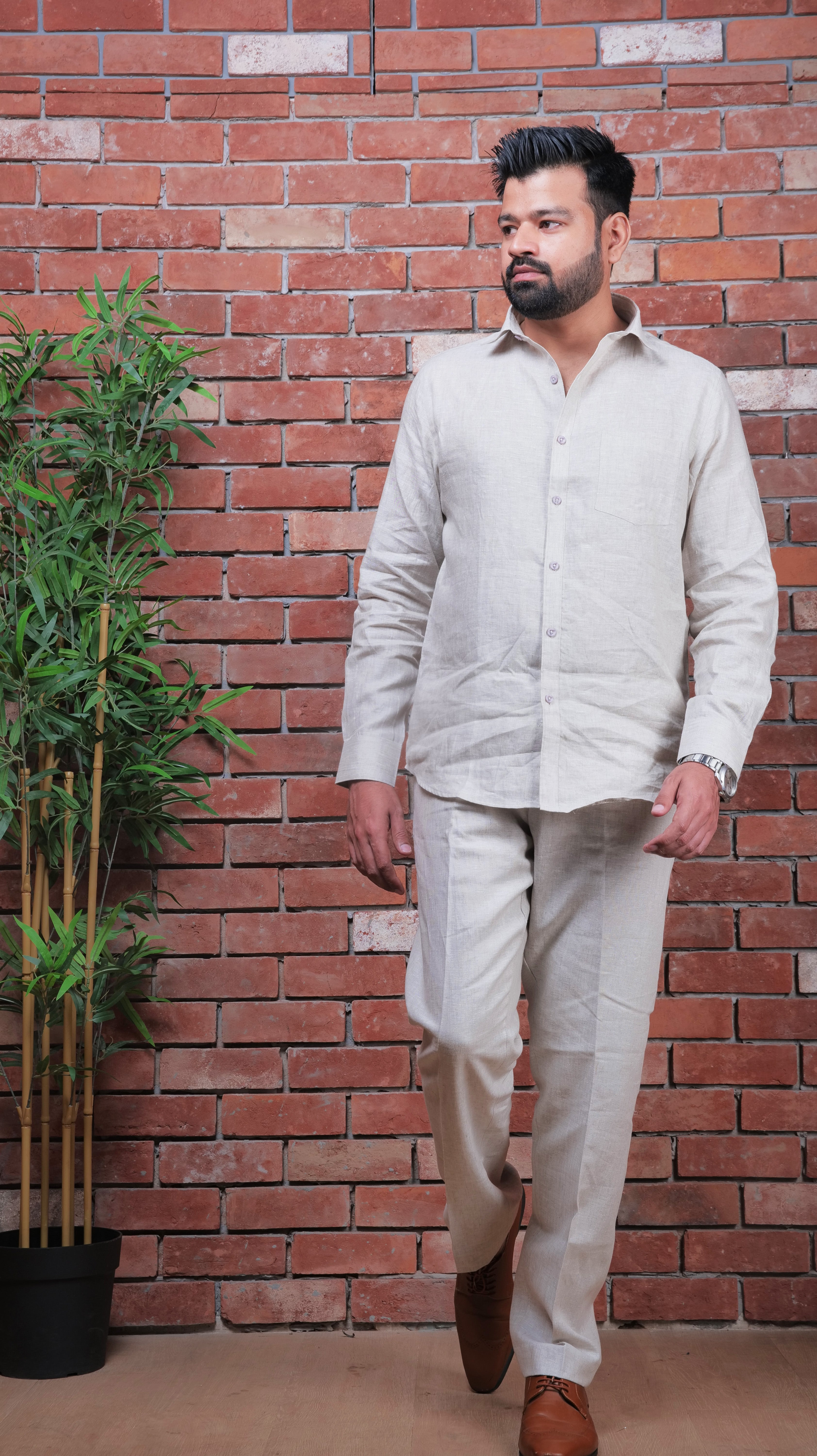 BEIGE NATURAL 70 LEA LINEN SHIRT