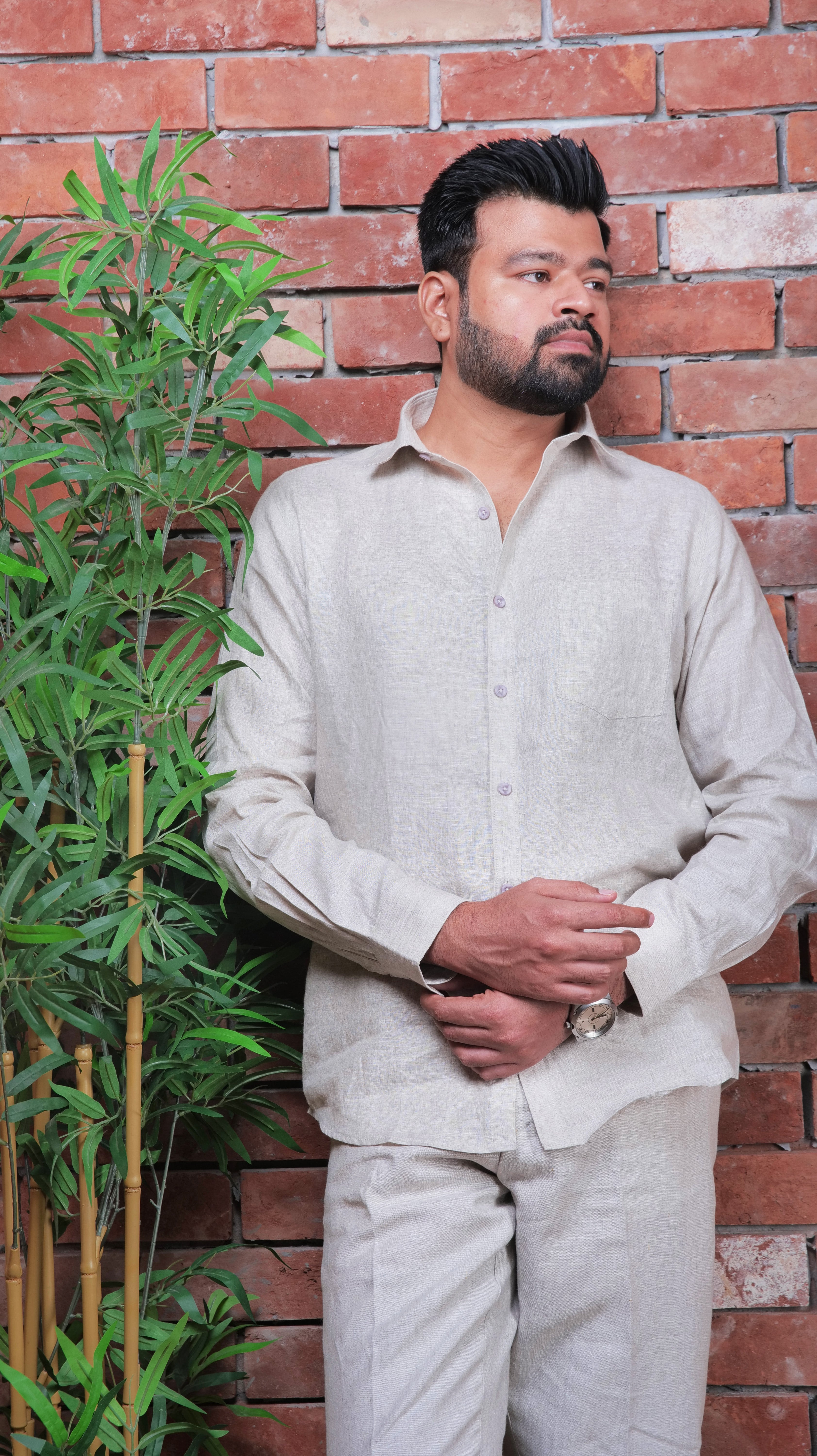BEIGE NATURAL 70 LEA LINEN SHIRT
