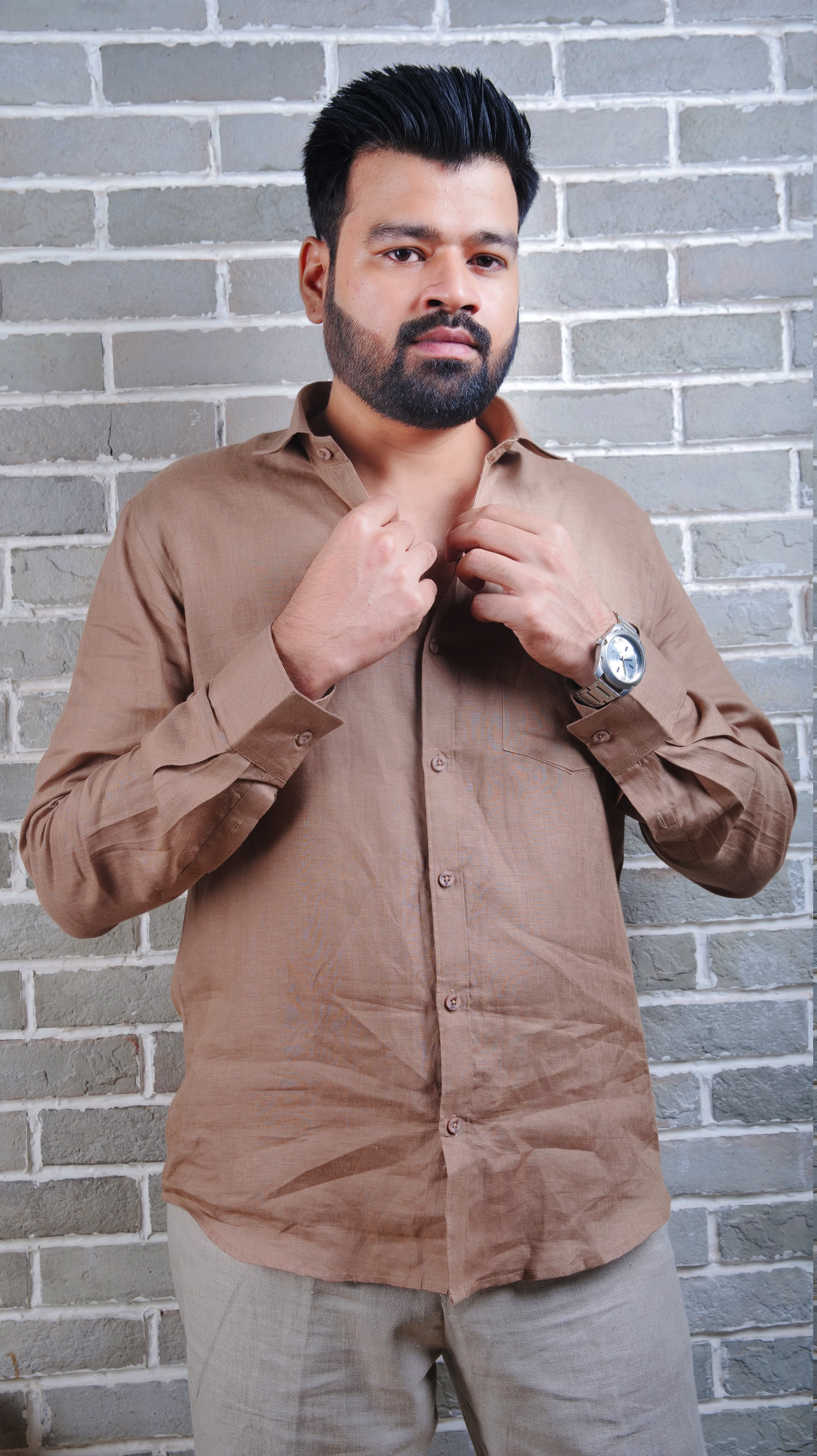 BROWN 70 LEA LINEN SHIRT
