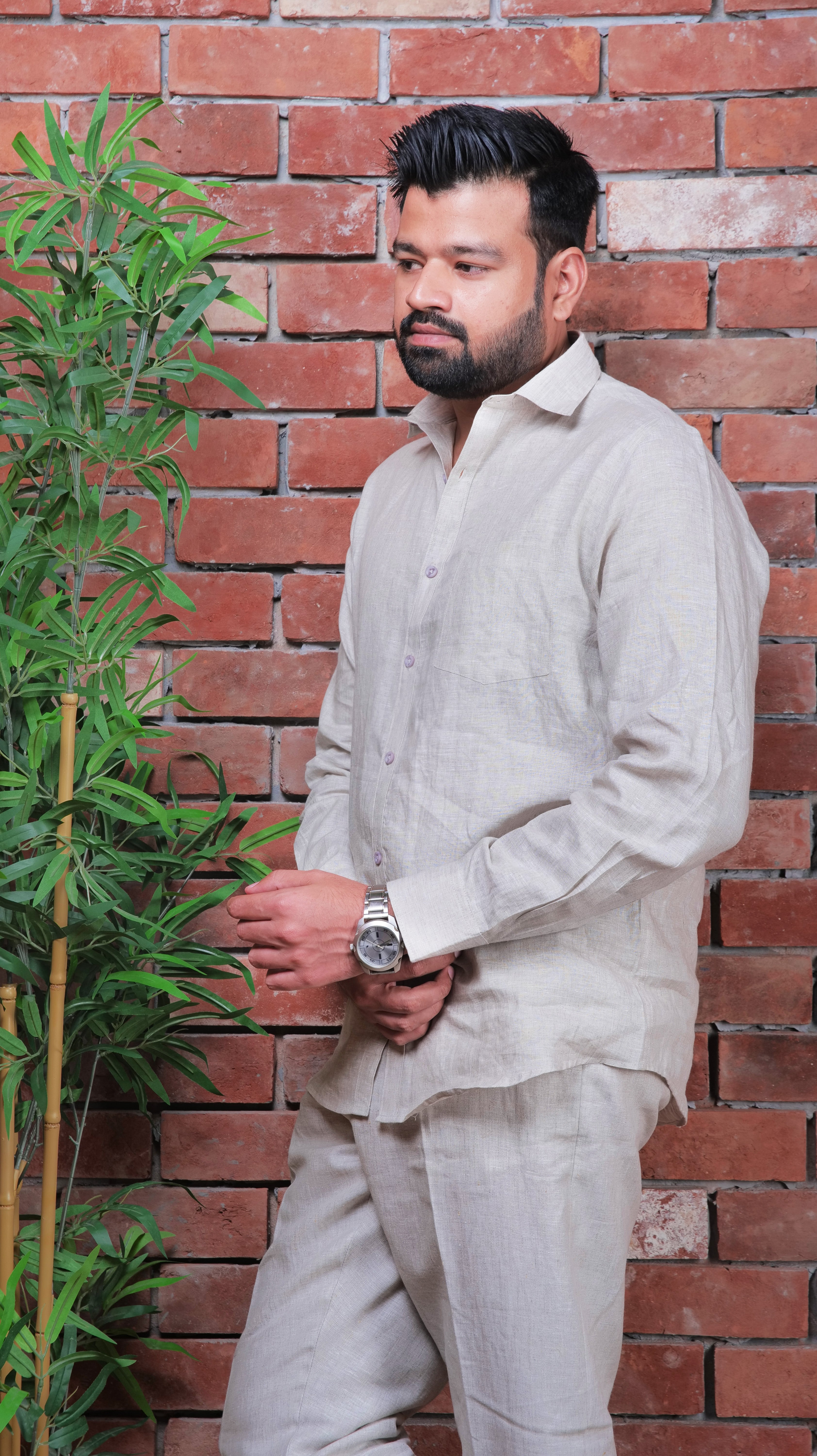 BEIGE NATURAL 70 LEA LINEN SHIRT