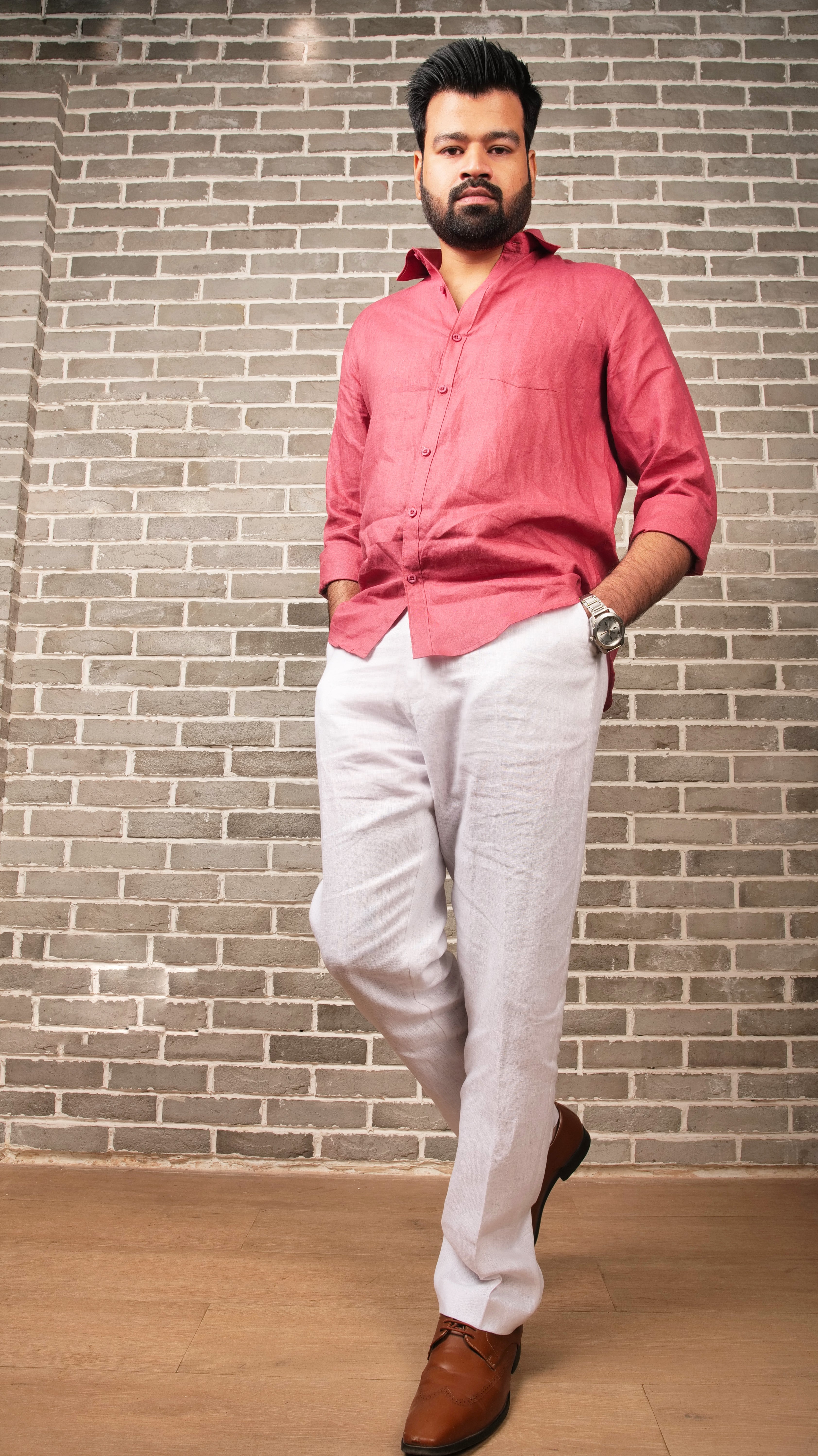 PINKISH RED 70 LEA LINEN SHIRT