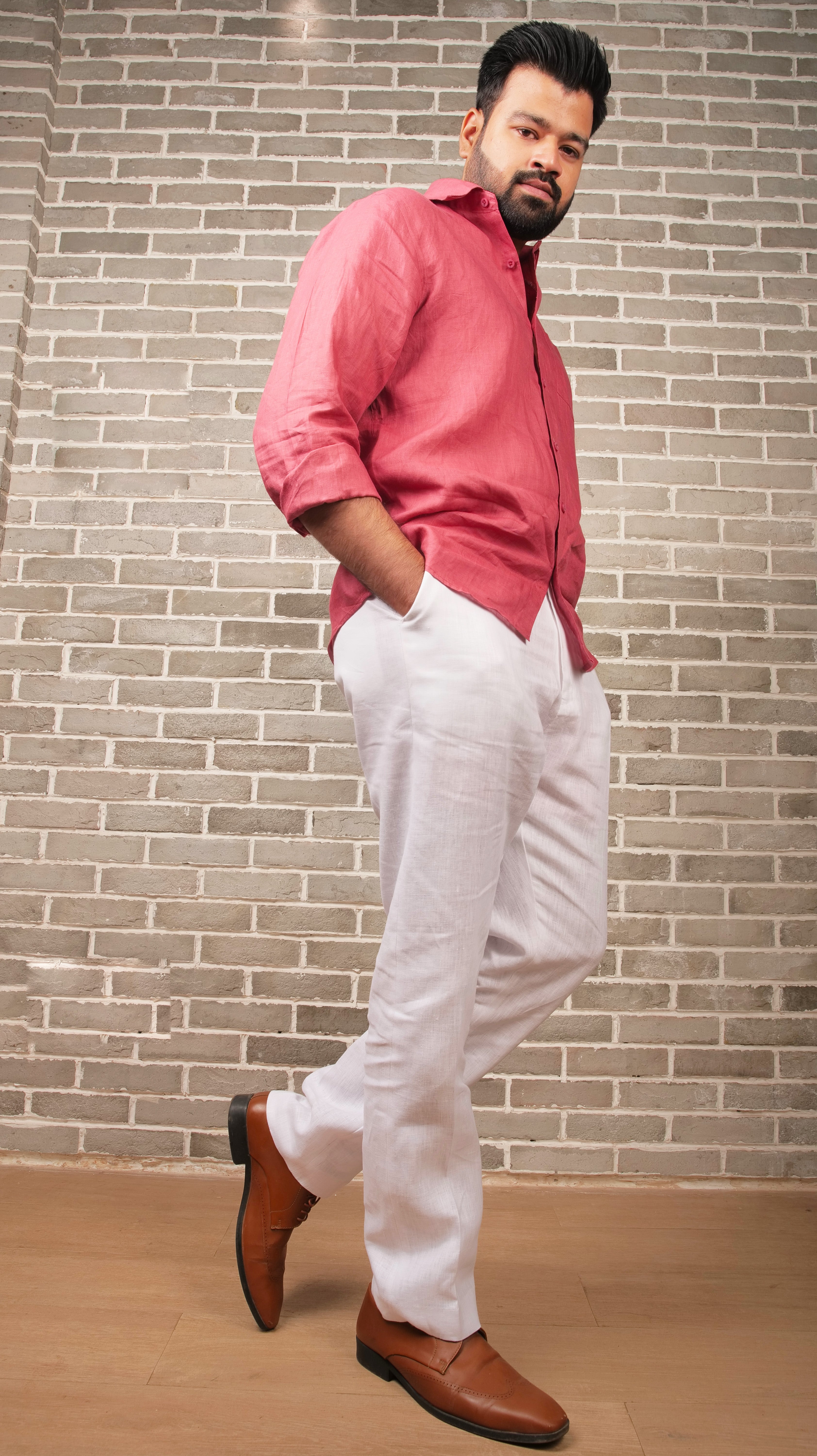 PINKISH RED 70 LEA LINEN SHIRT