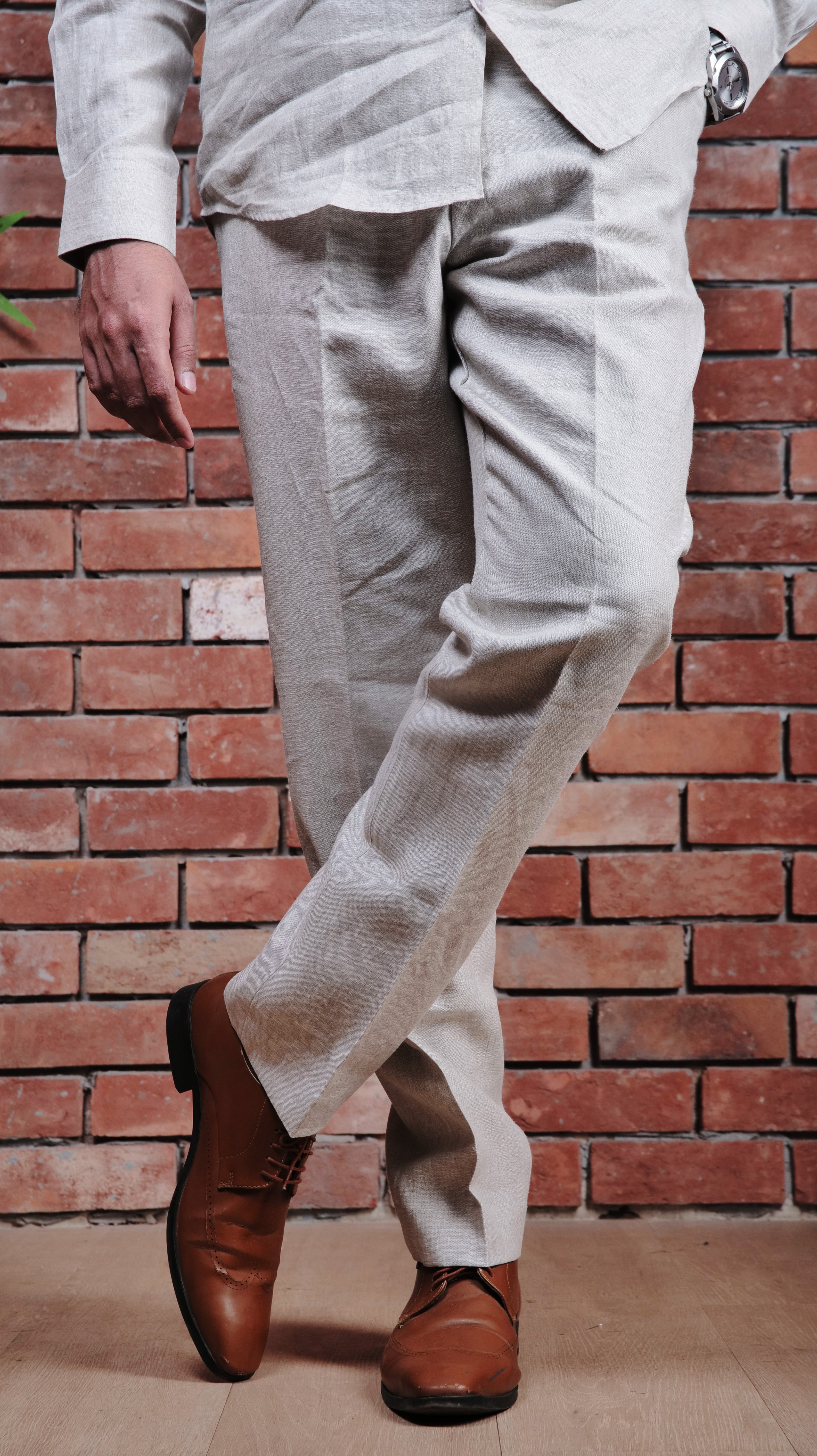Greyish Beige Linen Pants